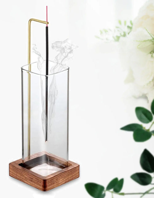 Load image into Gallery viewer, Incense Holder Aromatherapy Stand Upside Down Wooden  for Sticks with Glass Collector Anti Ash Flying Censer Home Decor
