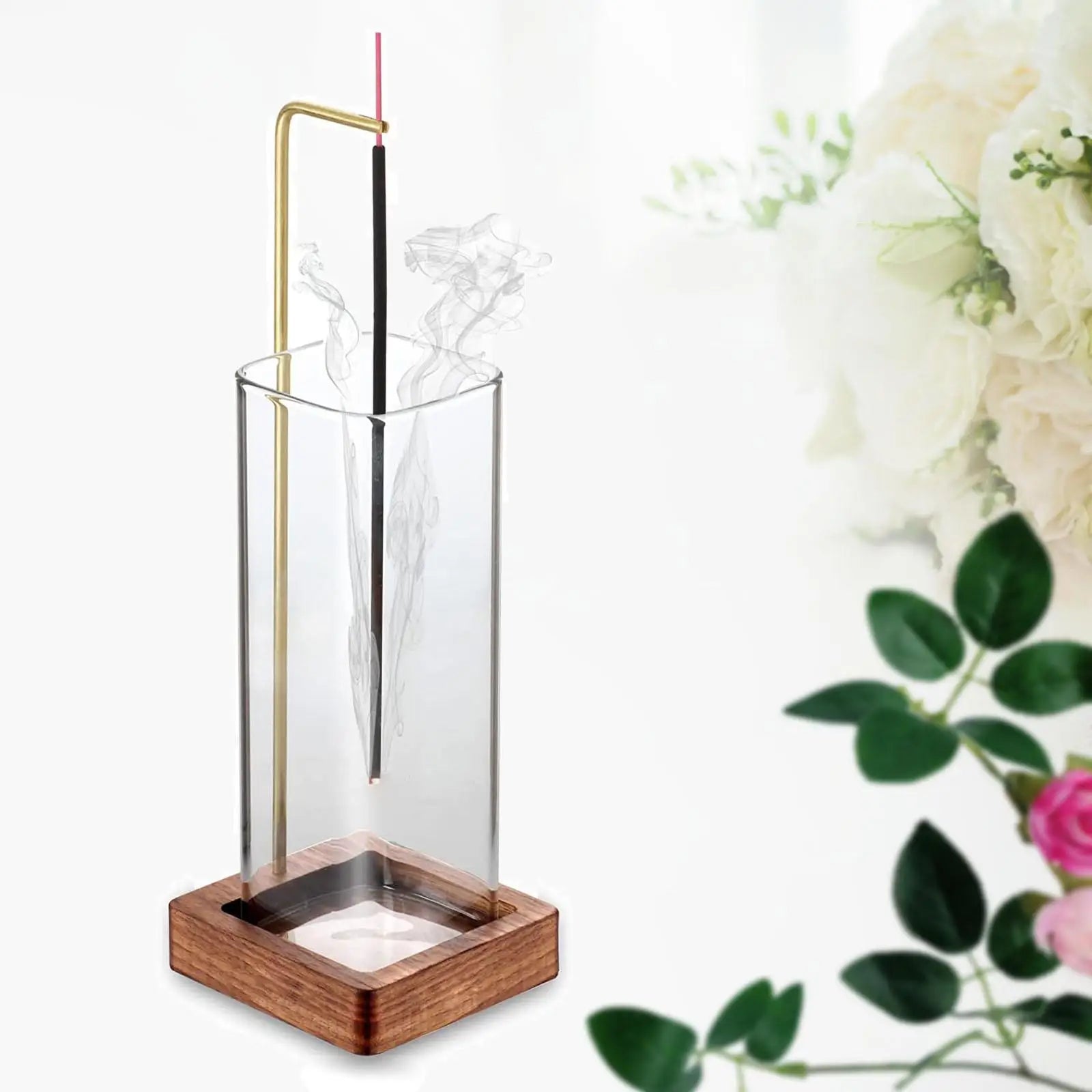 Incense Holder Aromatherapy Stand Upside Down Wooden  for Sticks with Glass Collector Anti Ash Flying Censer Home Decor