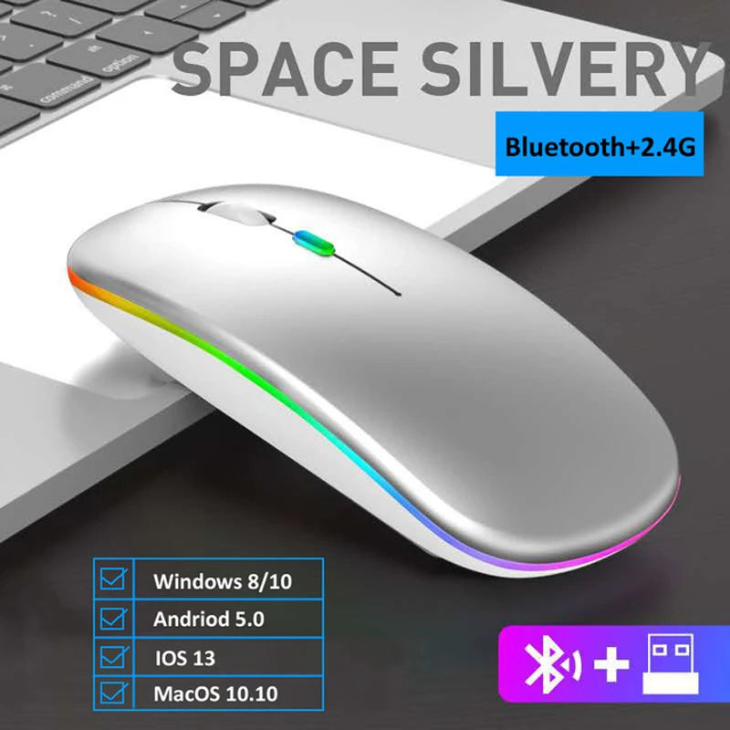 LED Wireless Mouse USB Rechargeable Bluetooth-compatible RGB Mouse Silent Ergonomic Mouse With Backlight For Laptop PC ipad