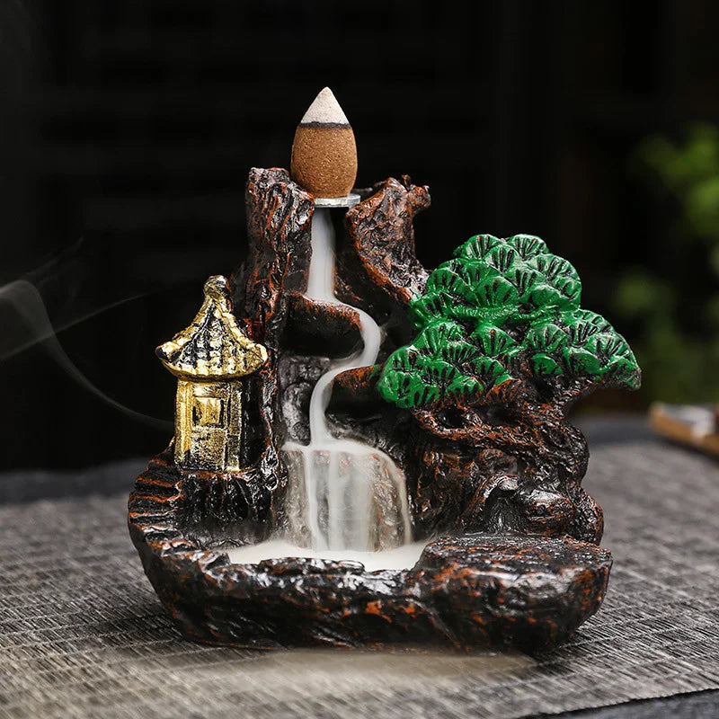 Creative High Mountain Flowing Resin Back Flow Incense Holder Waterfall Incense Burner Home Indoor Decor Aromatherapy Ornament