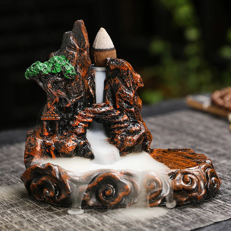 Creative High Mountain Flowing Resin Back Flow Incense Holder Waterfall Incense Burner Home Indoor Decor Aromatherapy Ornament