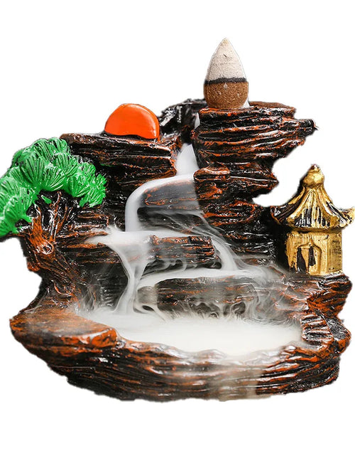 Load image into Gallery viewer, Creative High Mountain Flowing Resin Back Flow Incense Holder Waterfall Incense Burner Home Indoor Decor Aromatherapy Ornament
