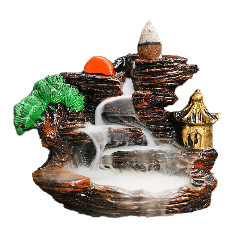 Creative High Mountain Flowing Resin Back Flow Incense Holder Waterfall Incense Burner Home Indoor Decor Aromatherapy Ornament