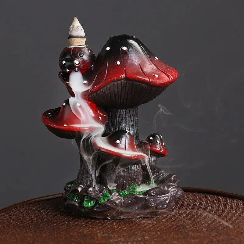 1Piece Resin Home Ornaments Mushroom Waterfall Backflow Incense Burner Incense Holder Censer Home Decor (Without Incense)