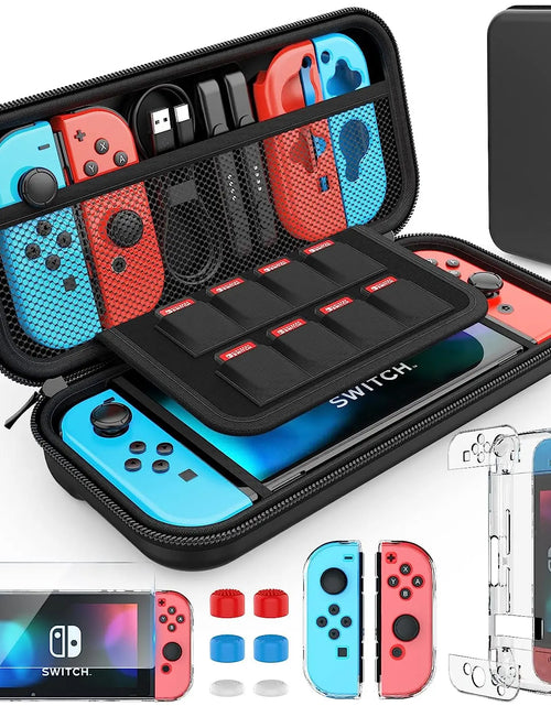 Load image into Gallery viewer, For Switch Case Compatible with Nintendo Switch, 9 in 1 Accessories kit with Carrying Case, Dockable Protective Case
