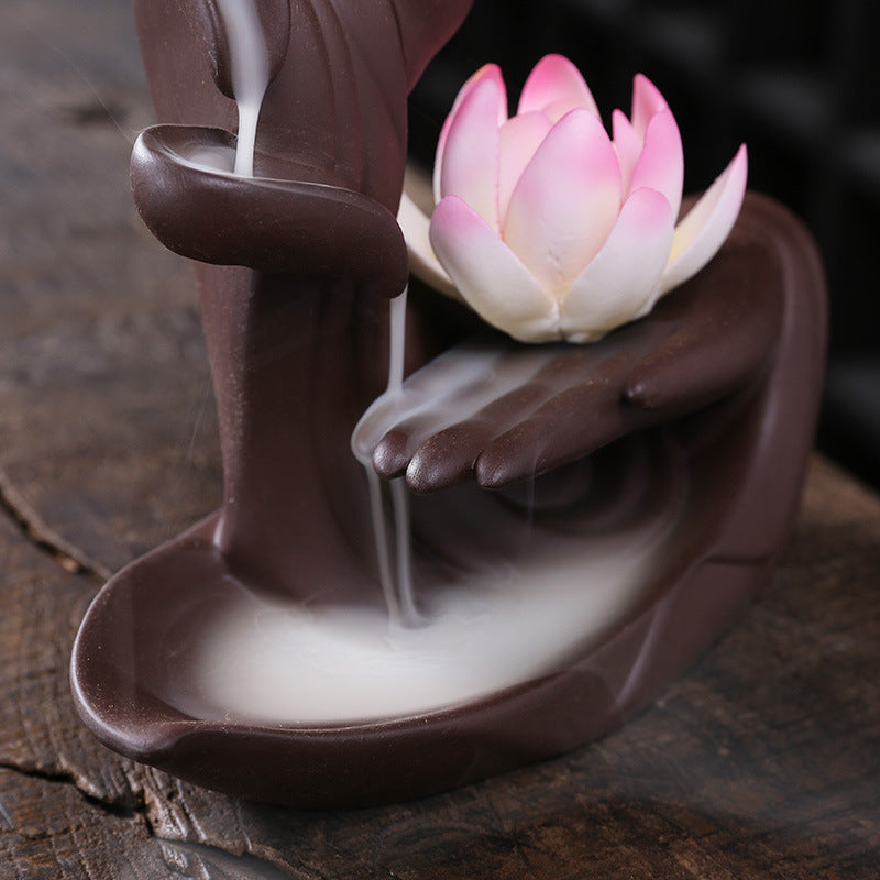 1pc, Lotus Waterfall Incense Holder Ceramic Handicrafts, Aromatherapy for Home Decor, Office, Yoga, Relaxation (Without Incense）