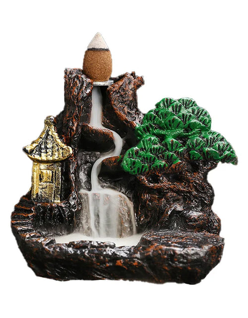 Load image into Gallery viewer, Creative High Mountain Flowing Resin Back Flow Incense Holder Waterfall Incense Burner Home Indoor Decor Aromatherapy Ornament
