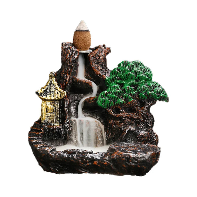 Creative High Mountain Flowing Resin Back Flow Incense Holder Waterfall Incense Burner Home Indoor Decor Aromatherapy Ornament