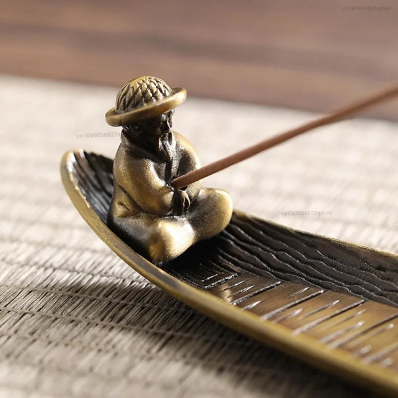 Creative Incense Holder Incense Holder Boat Old Men Fishing Japanese Style Incense Stick Burner Aromatherapy Ornament Home Decor