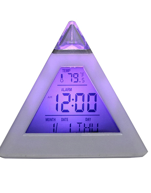 Load image into Gallery viewer, Triangle Pyramid Colorful Backlight Change Clock Perpetual Calendar Thermometer Digital Alarm Clock
