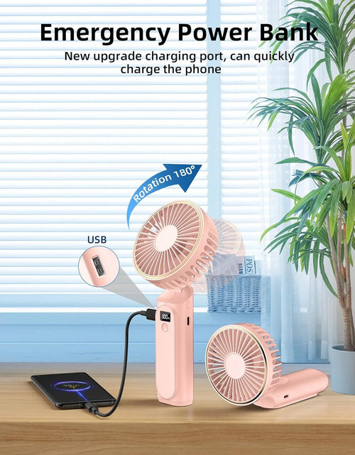 Load image into Gallery viewer, Portable Handheld Mini Fan, Neck Fan, 4000Mah Desk Fan, 180° Adjustable, 6 Speed Wind, Display Electricity in Real Time, USB Rechargeable Foldable Fan, Quiet Personal Fan with Power Bank Pink
