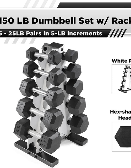 Load image into Gallery viewer, 5-25Lb Rubber Coated Hex Dumbbell Set with a Frame Storage Rack Non-Slip Hex Shape for Muscle Toning, Strength Building &amp; Weight Loss - Multiple Choices Available
