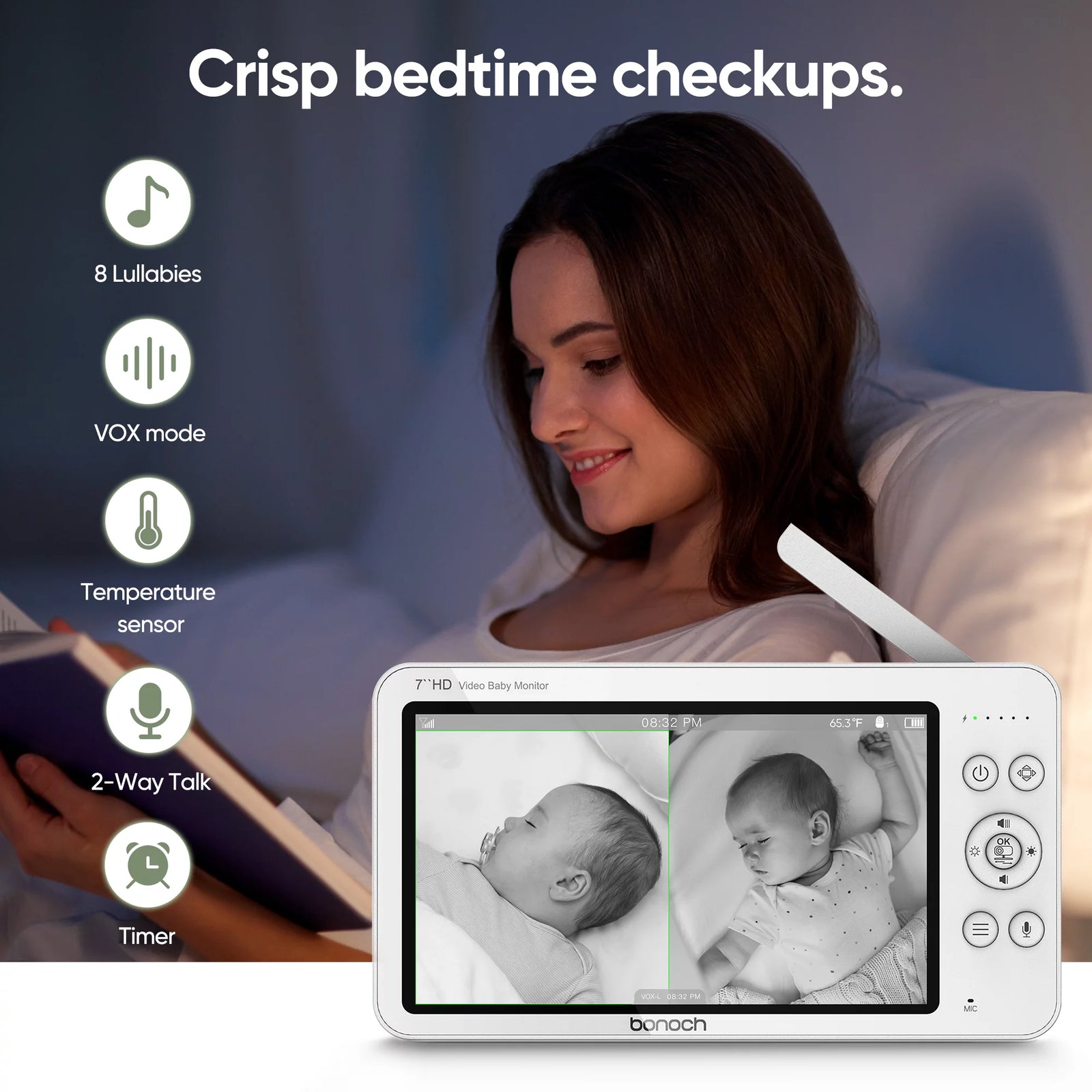 Megaview 7" 720P Baby Monitor with Video Camera and Audio No Wi-Fi 6000Mah Battery VOX Mode Auto Night Vision