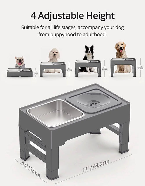 Load image into Gallery viewer, Elevated Dog Bowls for Large Dogs, Raised Dog Bowl Stand with No Spill Dog Water Bowl &amp; Stainless Steel Dog Food Bowl, 4 Heights Adjustable for Small Medium Large Dogs and Pets
