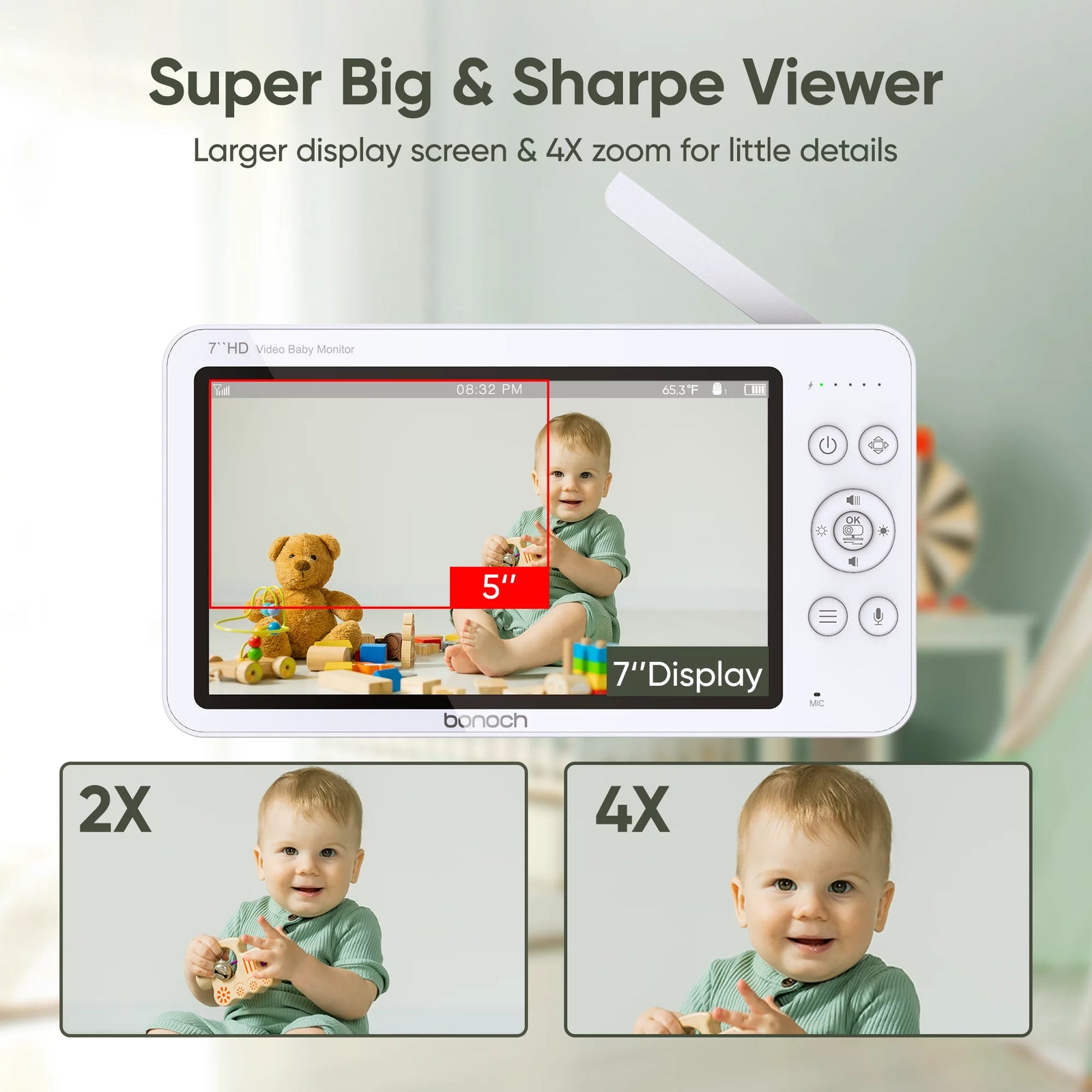 Megaview 7" 720P Baby Monitor with Video Camera and Audio No Wi-Fi 6000Mah Battery VOX Mode Auto Night Vision