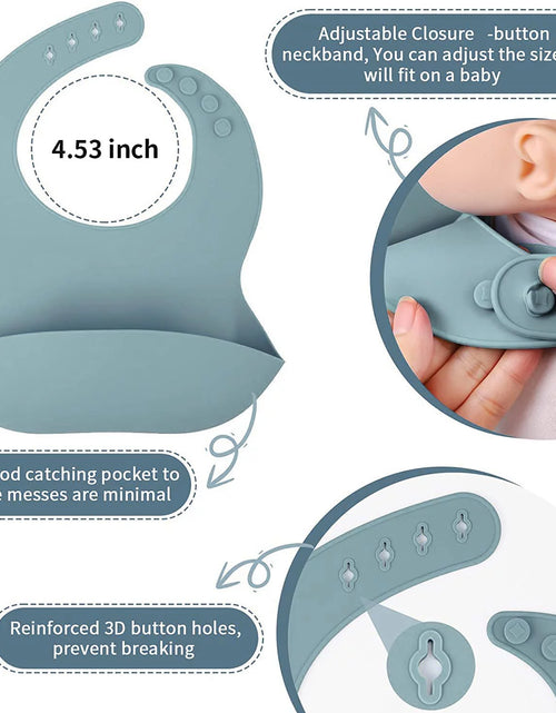 Load image into Gallery viewer, Soft Silicone Baby Feeding Set, Baby Led Weaning Supplies with Adjustable Bib, Suction Bowl, Suction Divided Plate, Straw Cup, First Stage Spoon &amp; Fork (Light Grey)
