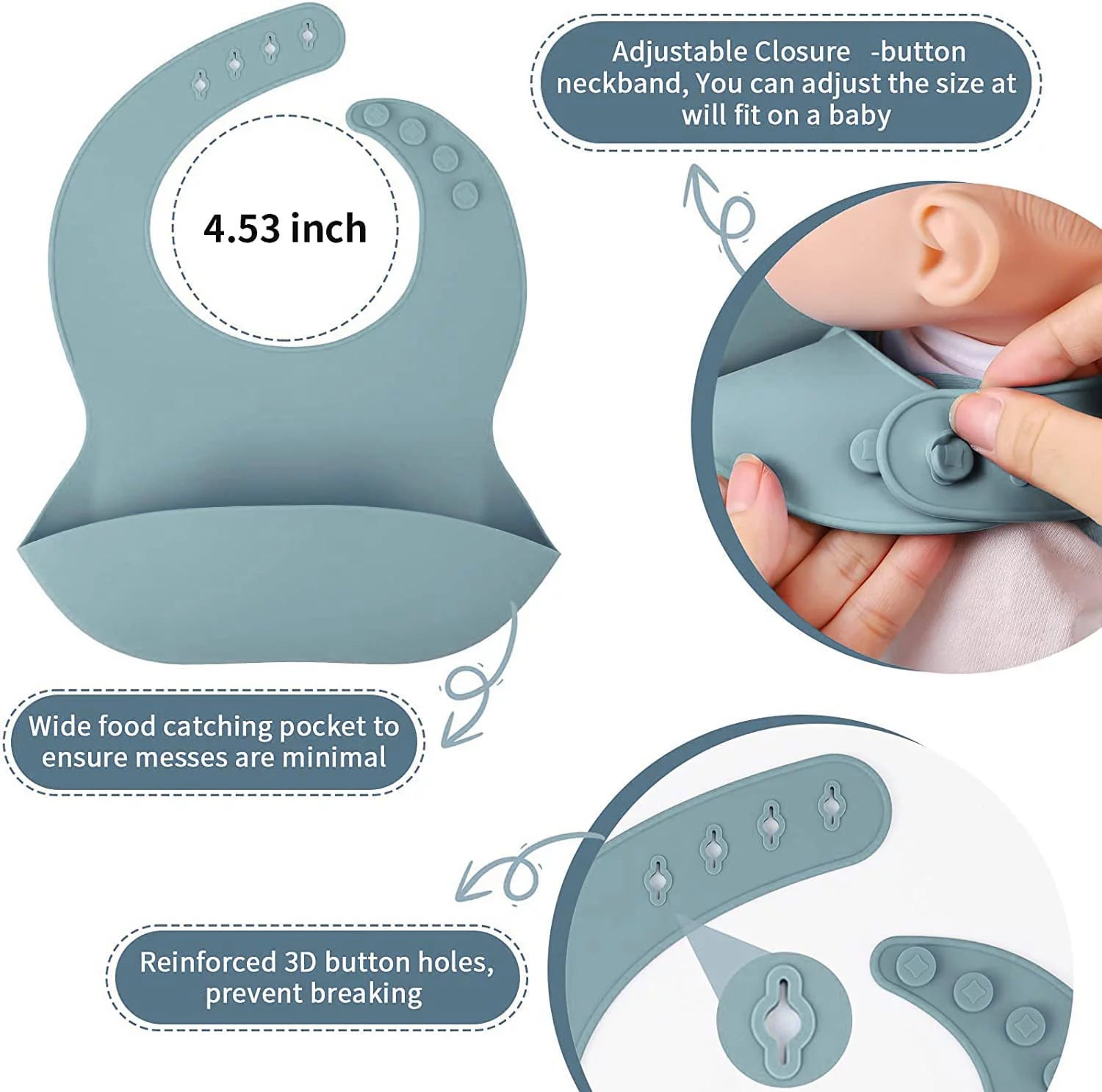 Soft Silicone Baby Feeding Set, Baby Led Weaning Supplies with Adjustable Bib, Suction Bowl, Suction Divided Plate, Straw Cup, First Stage Spoon & Fork (Light Grey)