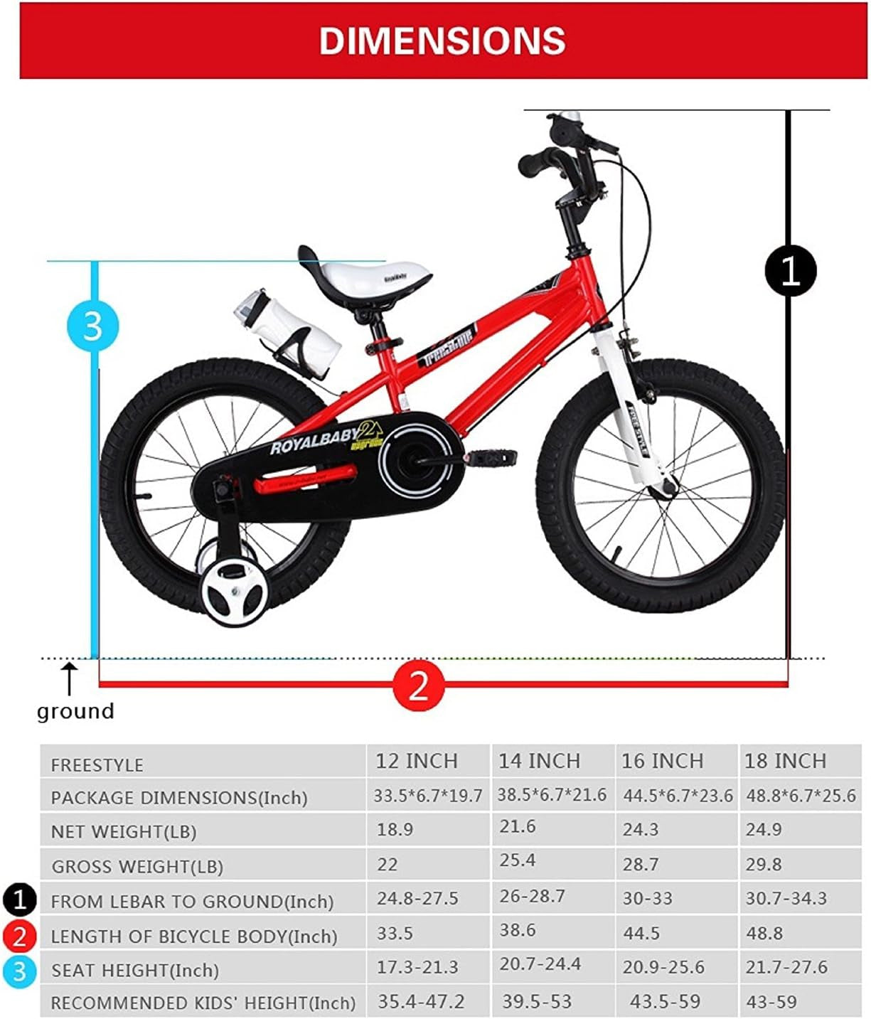 Kids Bike Boys Girls Freestyle Bicycle 12 14 16 Inch with Training Wheels, 16 18 20 with Kickstand Child'S Bike, Blue Red White Pink Green Orange