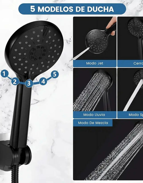 Load image into Gallery viewer, 5-Setting High Pressure Shower Head 12 Inch Rain Shower Head with Handheld and Hose Silver
